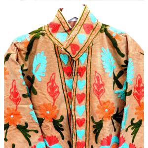 Classy Embroidered <b>Quilted</b> Women <b>Jacket</b> Mandarin Collar Floral <b>Pattern</b> Lightweight Corduroy Coat for Autumn Winter - Product Image 5
