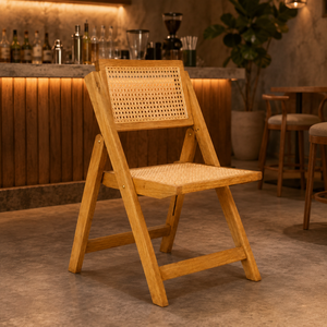 Chaise pliante en bois massif avec assise et dossier en rotin naturel, chaise de salle à manger pliante pour bar, restaurant, hôtel - Product Image 4