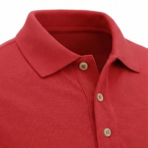 เสื้อโปโลแขนสั้นสีแดงสำหรับผู้ชาย ผ้าถัก สีพื้น ลำลอง ทรงปกติ ดีไซน์ติดกระดุม - Product Image 5