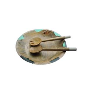 Ensemble de cuillères bol de service en résine transparente verte motif rond avec bois de manguier pour la nourriture ensemble de service bol de fruits décoratif arabe - Product Image 1