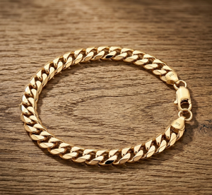 Bracelet et collier chaîne gourmette cubaine 8 mm avec saphir serti clos |   Argent sterling |   Fermoir à ressort |   Plaqué or rose |   Cadeau - Product Image 6