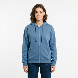 Sweat-shirt à capuche en molleton personnalisé pour femme, fermeture éclair intégrale, coton, poche kangourou, OEM - Product Image 1
