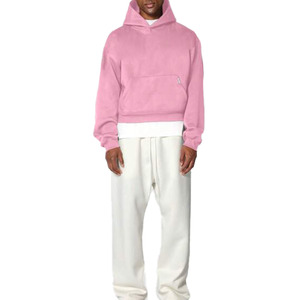 <b>Men's</b> <b>Pink</b> Oversized Hooded Fleece <b>Sweatshirt</b> Solid Color Casual Pullover Regular Fit Autumn Wear - Product Image 5