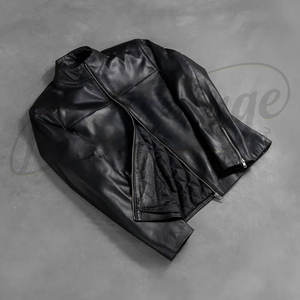 Veste de motard en cuir véritable noir de qualité supérieure pour hommes, coupe ajustée, col montant, fermeture éclair classique, manteau décontracté pour moto et streetwear - Product Image 6
