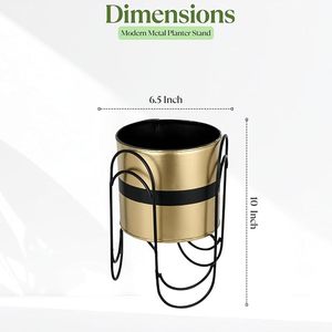 Modern Gold Plated Metal Flower <b>Pot</b> With Circular Wire Stand For Indoor Desktop Planters Minimalist Design - Product Image 3