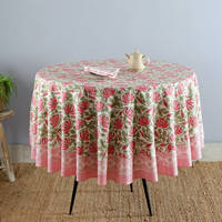 Nappe carrée 100 % coton pur, toucher doux de haute qualité, motif floral imprimé à la main (lotus rose, vert, rouge) pour mariage et maison