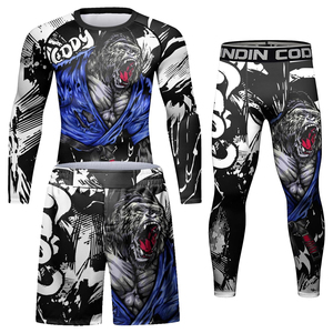 Men's Three Quarter Sleeve Rash Guard Set Sublimation Printed Quick Dry <b>Athletic</b> Training Kit Sports Wear - Product Image 6