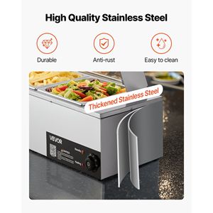 Scaldavivande Elettrico Commerciale 1500W in Acciaio Inossidabile a 4 Vasche, da Banco, per Buffet, Bain Marie, con Vetrina Riscaldata, Attrezzatura per Mantenere il Calore - Product Image 5