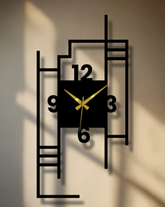 Modern Geometric Metal Wall <b>Clock</b>, Abstract Minimalist Black Steel, Silent Designer Decor - Product Image 1
