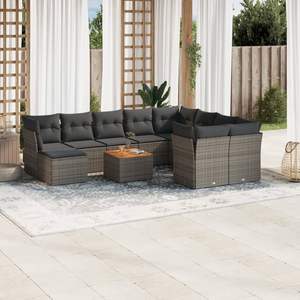 Conjunto de Muebles de Jardín de 11 Piezas, Modular, de Ratán PE Gris, para Exteriores - Product Image 1