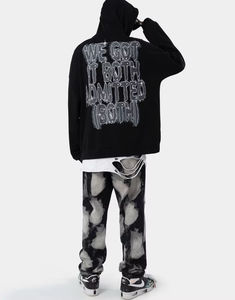 Streetwear Custom Heavyweight Cotton Stone Acid Wash All Over Printing <b>Rhinestone</b> Zip Up Hoodie <b>Jacket</b> For Men Couples Matching - Product Image 5