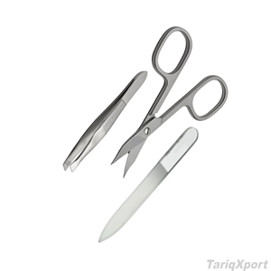 Stainless Steel Nail Kit with Scissor Tweezers Nail <b>File</b> Portable Manicure Set in Leather <b>Case</b> Classic Style for Adult - Product Image 3