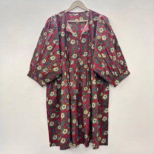 Vestido Midi Informal para Mujer, 100% Algodón Tejido, Estampado Floral Liso/Sólido, Detalles Estructurales, Manga Corta, Cintura Imperio, Estilo Babydoll - Product Image 2