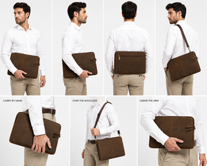 Housse pour ordinateur portable en cuir véritable pour hommes et femmes, étui pour ordinateur portable avec fermeture éclair, housse de protection pour les voyages d'affaires - Product Image 6