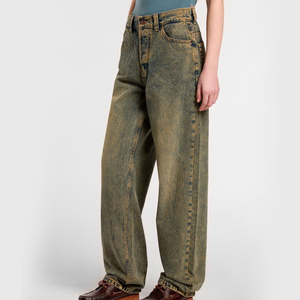 Overoles de Lona Holgados Personalizados Estilo Streetwear para Mujer, Lavado Medio Desgastado, Algodón Transpirable, Mezclilla Vintage, Ajuste Curvo a la Moda - Product Image 3