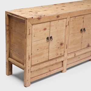 Buffet en bois de pin rustique de style mongol avec 6 portes et tiroirs - Product Image 5
