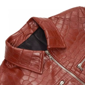Veste en cuir PU marron pour homme, effet croco, col rabattu, coupe classique, décontractée, pour l'automne - Product Image 6