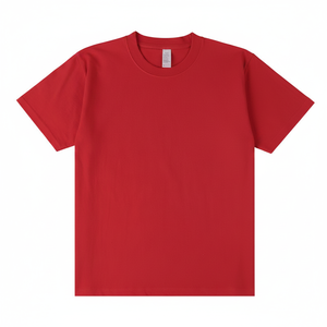 T-shirt rouge à manches courtes pour homme, 100 % coton, col rond, coupe classique, décontracté, jersey uni, couleur unie, design simple - Product Image 1