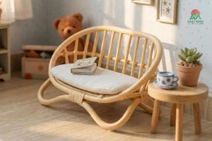 Silla Infantil de Ratán NHAT MINH, Forma Ovalada, Respaldo de Listones, Asiento Infantil Portátil, Diseño Rústico, Cojín de Espuma para Bebés y Niños - Product Image 3