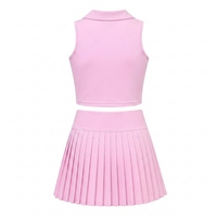 Ensemble sportif pour femme : haut court rose sans manches et jupe plissée au-dessus du genou, séchage rapide, évacuation de l'humidité, extensible, printemps