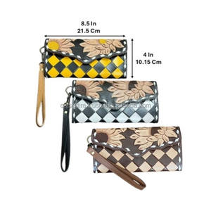 Cartera de Cuero con Diseño Floral, Larga, con Protección RFID, Hecha a Mano, Elegante, Organizador de Tarjetas, para Viaje - Product Image 2