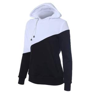 Sudadera con Capucha para Mujer, Negra y Blanca, 100% Algodón, Felpa, Antipelusas, Otoño, Manga Larga, Casual, con Bolsillo - Product Image 1