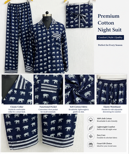 Artisan Elephant Print Crepe Silk Night Suit Women Long Pajama Set Traditional Hand Block Masterpiece Sleepwear Loungewear Set - Product Image 5