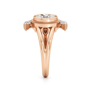 Bague de fiançailles ovale en or rose avec diamant, design floral, bijoux fins romantiques pour femmes - Product Image 3