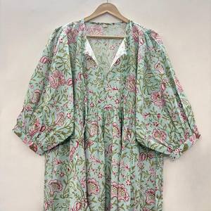 Vestido Casual Midi para Mujer, Tejido 100% Algodón, Estampado Floral Liso, Manga Corta, Cintura Imperio, Estilo Babydoll, Talla Grande - Product Image 1