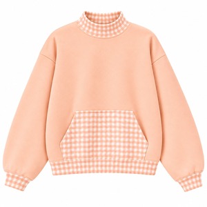 Sweat-shirt gris surdimensionné en molleton pour femme avec poche à carreaux et imprimé vichy, design épaules tombantes, style automne - Product Image 4