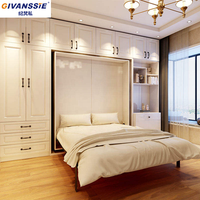 Lit mural pliant invisible rotatif en bois, design moderne personnalisable, taille double/queen, avec bibliothèque et armoire, vente chaude