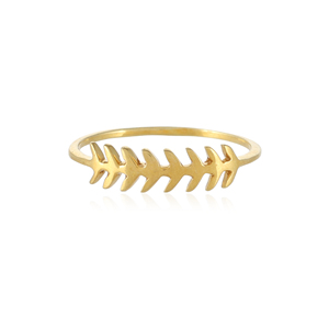 Anillo de Espina de Pescado Dorado |   Anillo Apilable de Plata de Ley 925 Chapado en Oro de 18K con Diseño de Esqueleto de Pez, Joyería Costera - Product Image 1