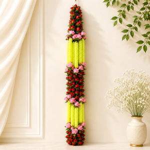 Romantic Handmade Artificial Flower Garland With Red Pink Roses And Yellow <b>Beads</b> For Wedding Decorative Wreath Single Piece - Product Image 1
