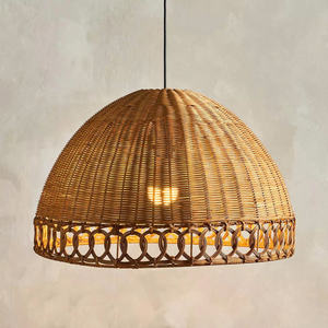 Oval Rattan Lampshade Open Lattice Ellipse Pendant <b>Light</b> Shade Handcrafted Hanging Ceiling Lamp Cover Japandi Minimalist - Product Image 1