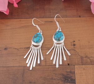 Blue Lace Agate 925 <b>Sterling</b> <b>Silver</b> Vintage Gold Plated Teardrop Fringe Dangle Earrings Tassel Gemstone Anniversary Party - Product Image 4