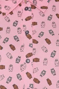 Ensemble pyjama en coton imprimé dessin animé rose pour femme, chemise à manches courtes et short, coupe régulière, respirant, tricoté, décontracté - Product Image 5