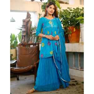 Conjunto de Traje de Chifón Bandhej Azul Talla XS Brig - Product Image 1