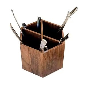 Four Compartment Standing Wooden Cutlery Holder <b>Caddy</b> for Home Hotel <b>Kitchen</b> Tableware Usage <b>Caddy</b> with Handle - Product Image 2