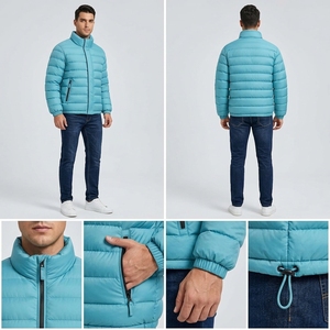 Veste matelassée unisexe bleu clair, manteau d'hiver à col montant, fermeture éclair, streetwear d'extérieur, vêtements personnalisés OEM ODM - Product Image 4