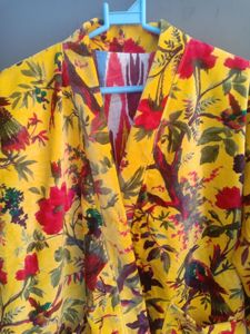 Yellow Floral Print Robe Long Sleeve <b>Belted</b> Kimono Casual Sleepwear Full Length Yellow <b>Red</b> Pattern Summer Wear - Product Image 5
