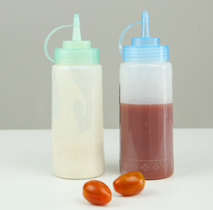 Bouteilles à presser avec bouchon à bec verseur 450 ml, contenants à condiments en plastique PP pour la cuisine, forme cylindrique, design à bouchon à vis - Product Image 2