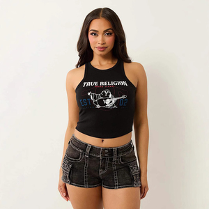 Camiseta sin mangas estampada para mujer 2025, estilo casual, con tiras laterales, tejido de punto, corta, con logo frontal - Product Image 5