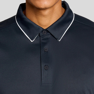 Men's <b>Navy</b> Short Sleeve Golf <b>Polo</b> <b>Shirt</b> With White Logo Heat Transfer Printing Quick Dry Knitted Performance Wear - Product Image 2