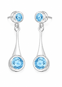 Boucles d'oreilles pendantes en argent sterling avec topaze bleue, boucles d'oreilles pendantes rondes en argent 925 avec topaze bleue, cadeau de pierre de naissance de décembre pour elle - Product Image 1