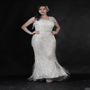 Luxury Look High Demand | Womens Long Floor Length | Evening Gown Sweetheart Neck Slim Fit Mermaid Gown | Natural Embroidery Fit - Product Image 2