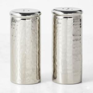Saleros y Pimenteros de Acero Inoxidable Martillado, Elegantes y Modernos, Dispensador de Especias para Mesa de Cocina y Restaurante, Acabado Plateado - Product Image 1