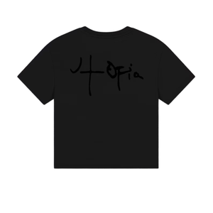 T-shirt noir à manches courtes et col rond pour homme avec motif de lettres dessinées à la main imprimé au dos, style streetwear, coupe classique, tricot jersey - Product Image 3