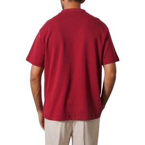 T-shirt rouge à manches courtes pour homme, col rond, coupe classique, couleur unie, jersey tricoté, 100% coton, design uni - Product Image 6