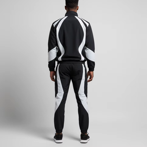 Chándal con Capucha para Hombre, Diseño Color Block en Blanco y Negro, Manga Larga, Cierre con Cordón, Estilo Deportivo, Transpirable, de Poliéster, para Invierno - Product Image 4