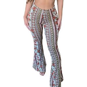 Pantalones de Mujer Estilo Bohemio Vintage con Estampado Floral, Corte Ajustado, Cintura Alta, Estilo Campana, Moda Y2K - Product Image 1